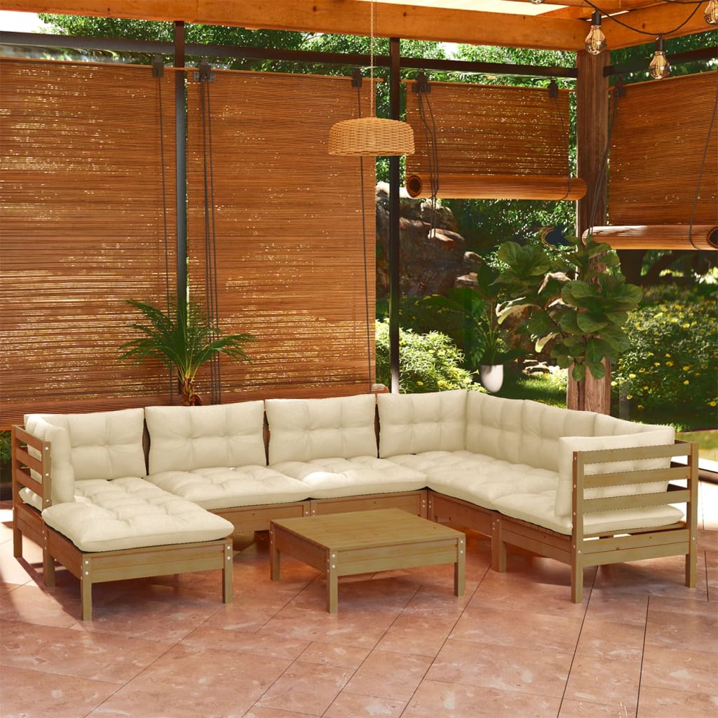 vidaXL loungesæt til haven 8 dele med hynder fyrretræ gyldenbrun