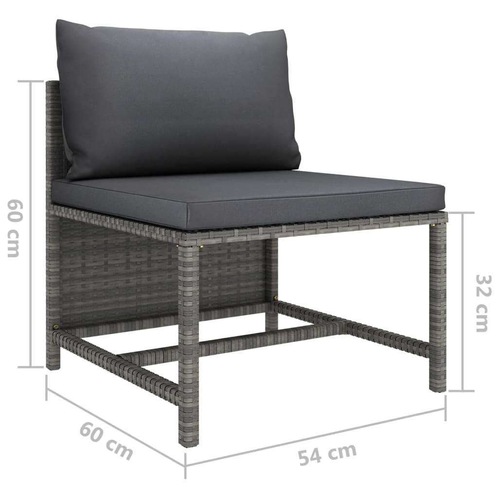 vidaXL midterdel til sofa med hynder polyrattan grå