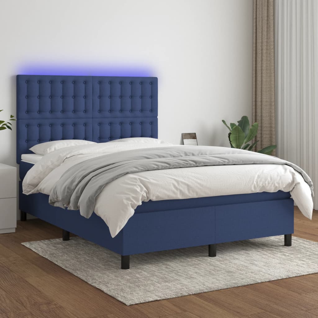 vidaXL kontinentalseng med LED-lys 140x190 cm stof blå