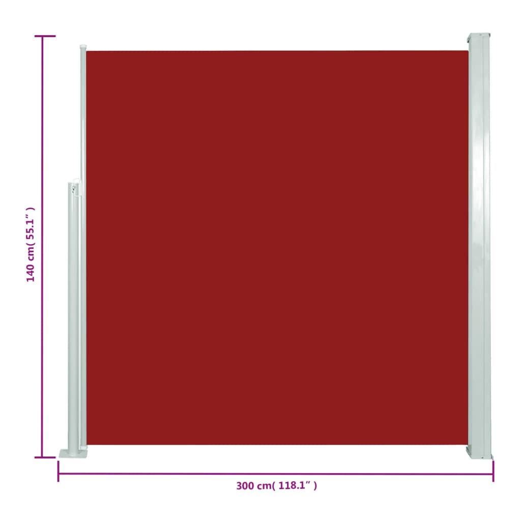 vidaXL sammenrullelig sidemarkise til terrassen 140x300 cm rød