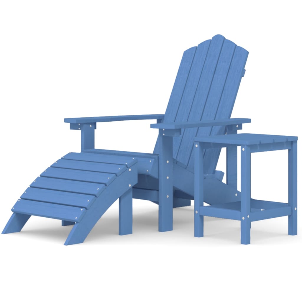 vidaXL Adirondack-stol med fodskammel og bord HDPE blå