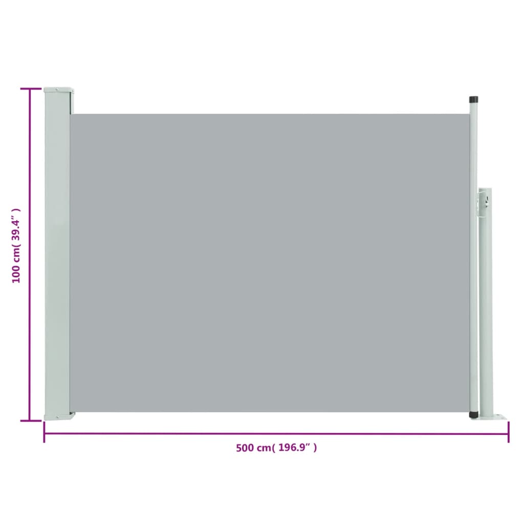 vidaXL sammenrullelig sidemarkise til terrassen 100 x 500 cm grå