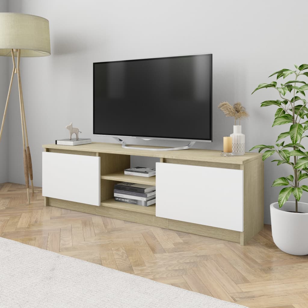 vidaXL tv-skab 120x30x35,5 cm konstrueret træ hvid og egetræsfarvet