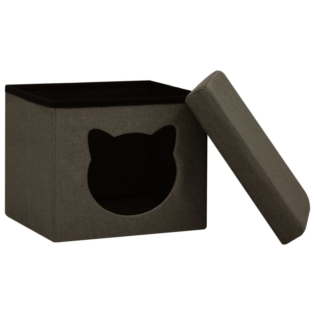 vidaXL foldbar opbevaringspuf med kattemønster stof mørkebrun