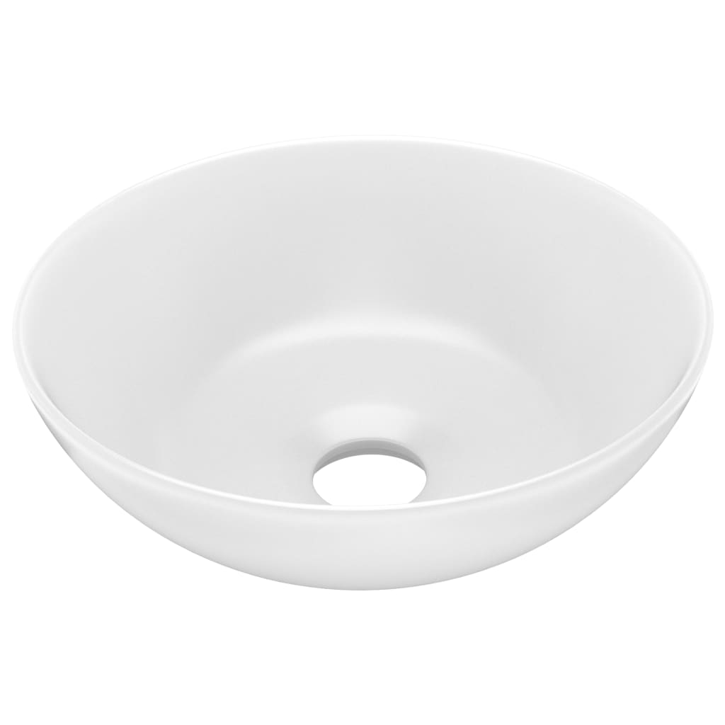 vidaXL keramisk håndvask til badeværelse rund mat hvid