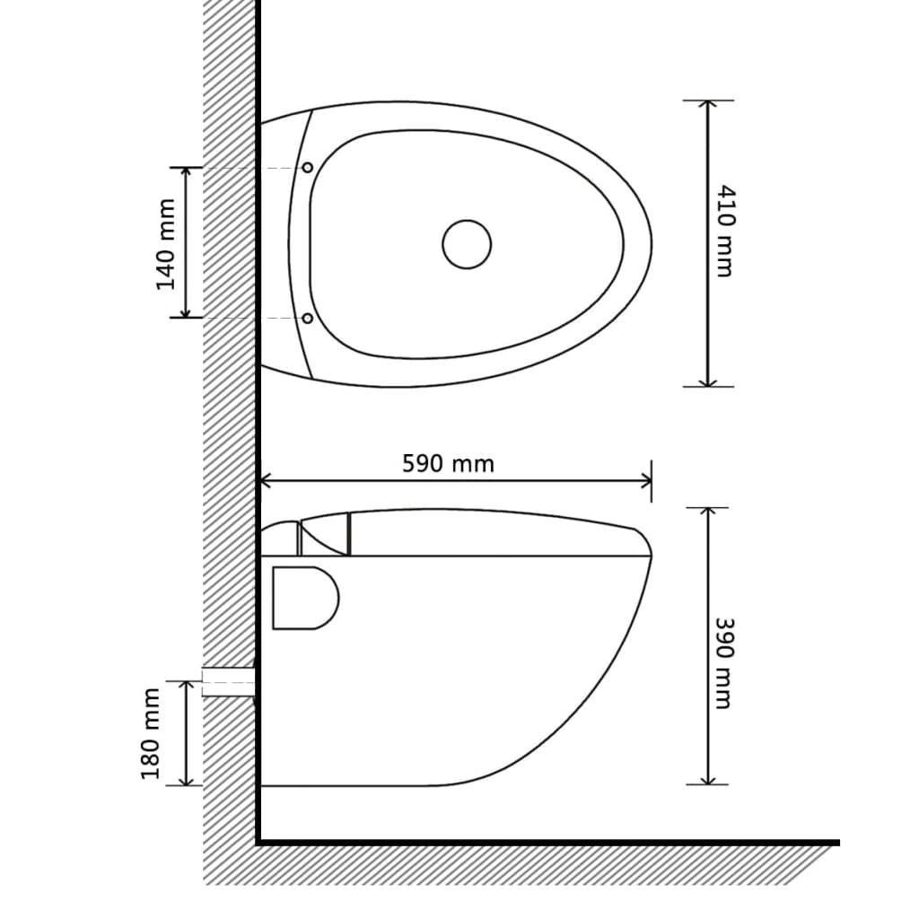 vidaXL Væghængt toilet, æggedesign, med skjult cisterne, sort