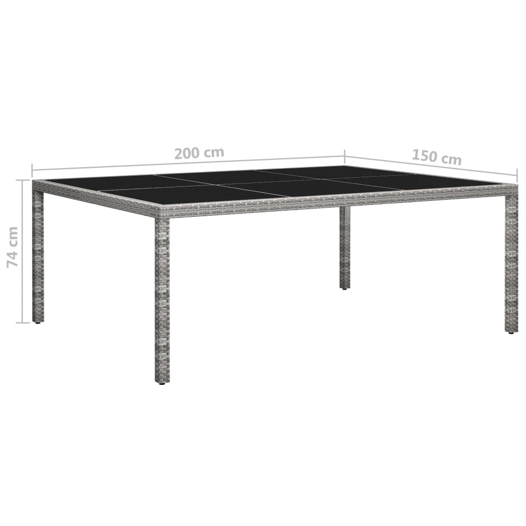 vidaXL udendørs spisebord 200x150x74 cm polyrattan grå