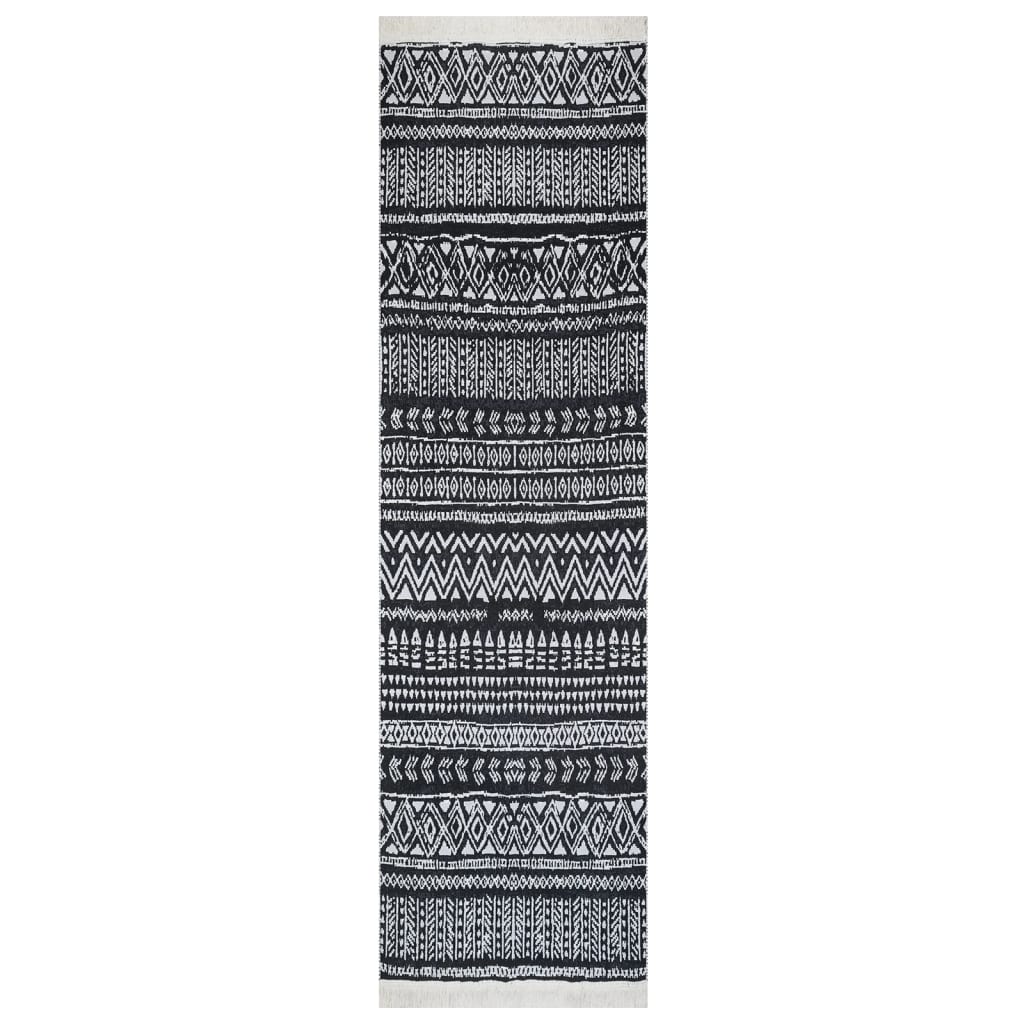 vidaXL gulvtæppe 80x300 cm bomuld sort og hvid