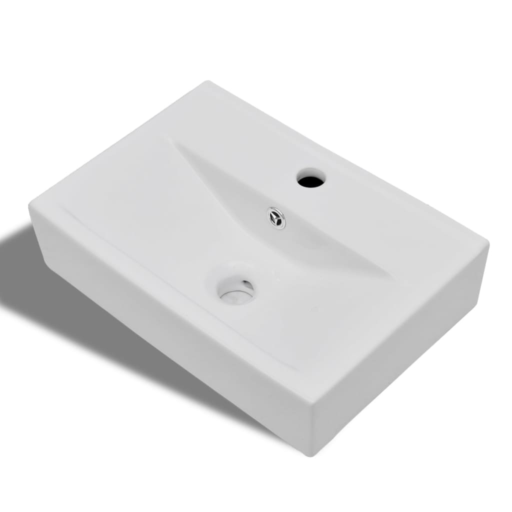 vidaXL keramisk håndvask overløb hanehul firkantet hvid