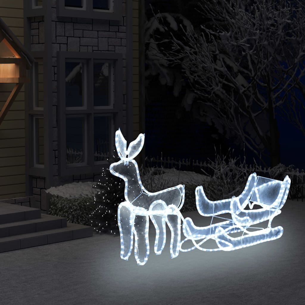 vidaXL juleopstilling med rensdyr og kane trådnet 432 LED-lys