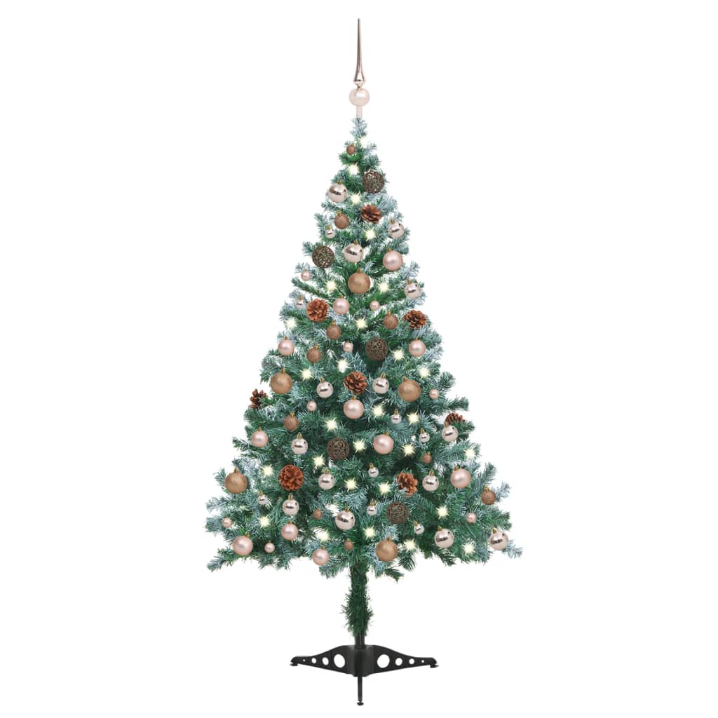 vidaXL juletræ med sne + lys + julekugler og grankogler 150 cm