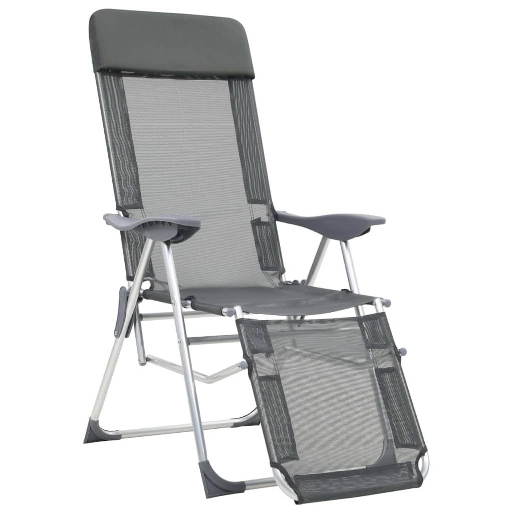 vidaXL foldbare campingstole med fodstøtter 2 stk. textilene grå