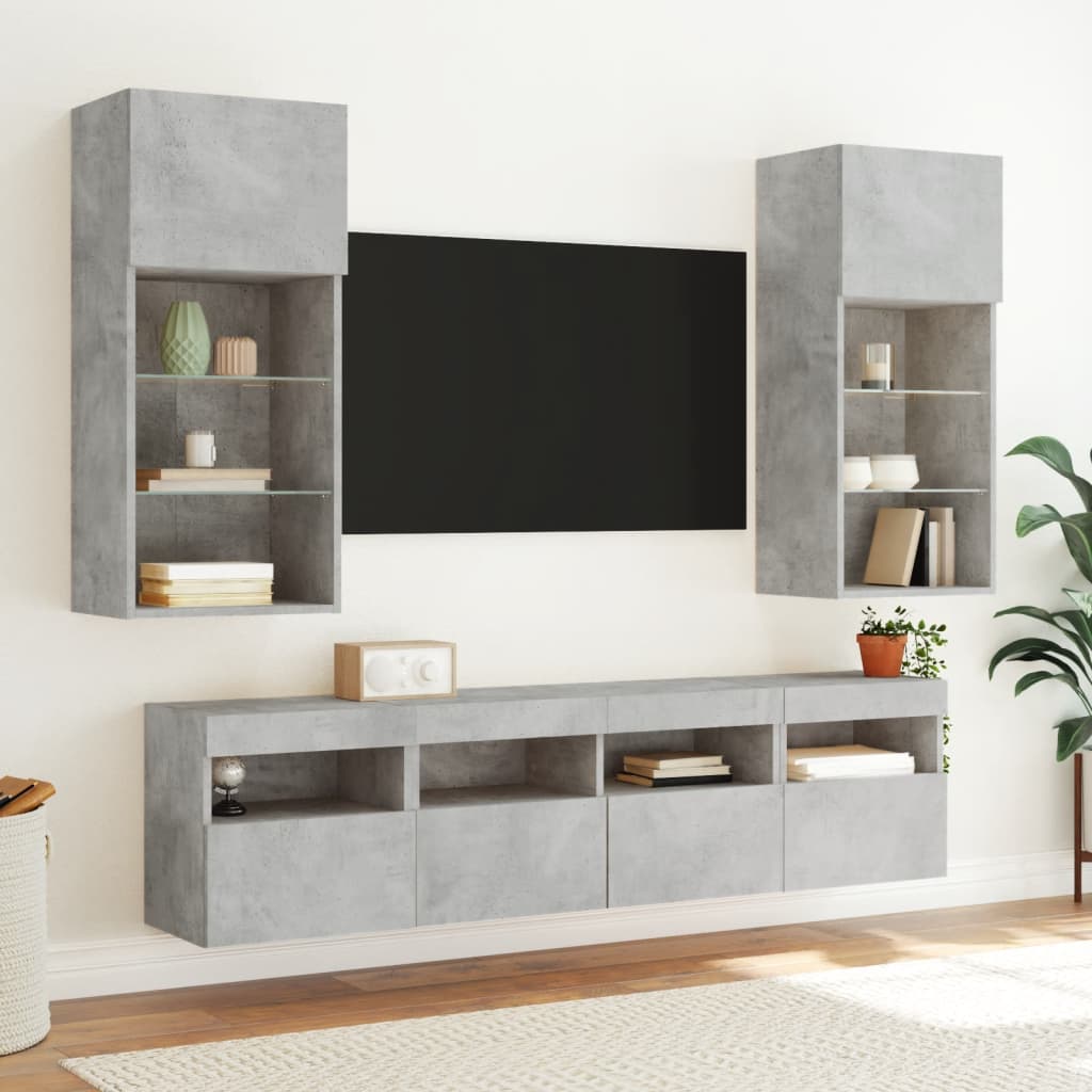 vidaXL tv-møbel til væg 5 dele med LED-lys konstrueret træ betongrå
