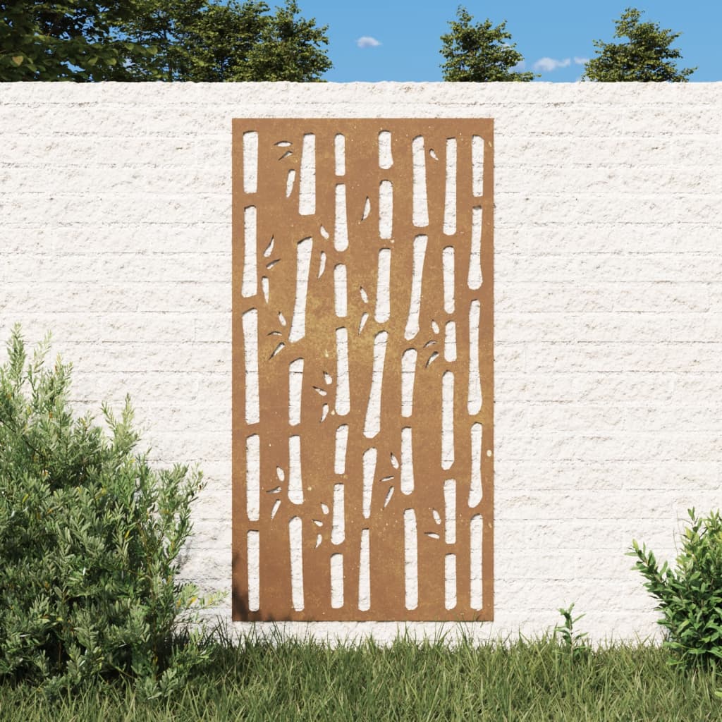 vidaXL udendørs vægdekoration 105x55 cm bambusdesign cortenstål