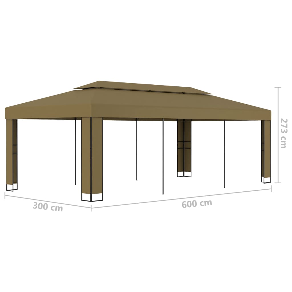 vidaXL pavillon med dobbelttag 3x6 m 180 g/m² gråbrun