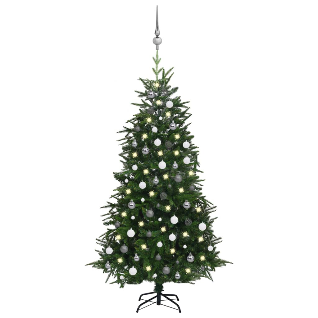 vidaXL kunstigt juletræ med LED og kuglesæt 180 cm PVC PE grøn
