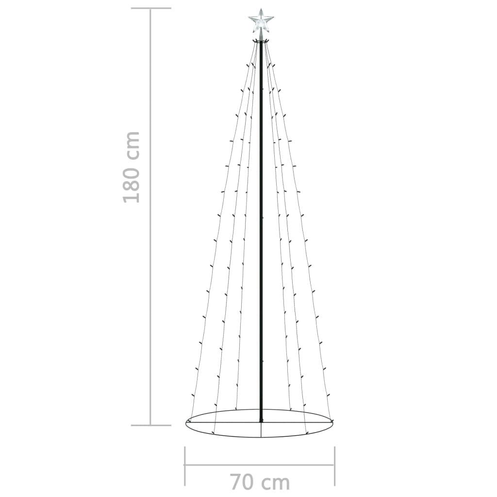 vidaXL kegleformet juletræ 100 LED'er 70x180 cm flerfarvet