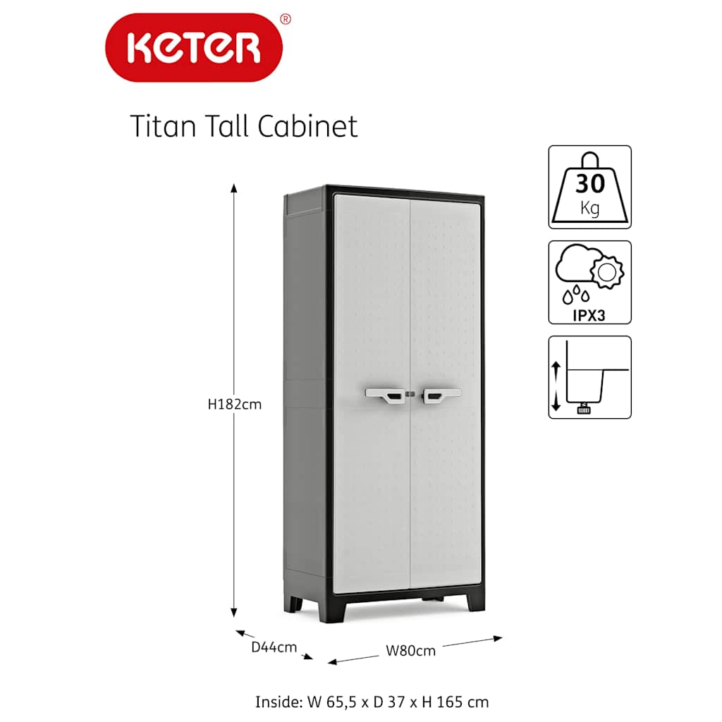 Keter opbevaringsskab med hylder Titan 182 cm sort og grå | vidaXL.dk