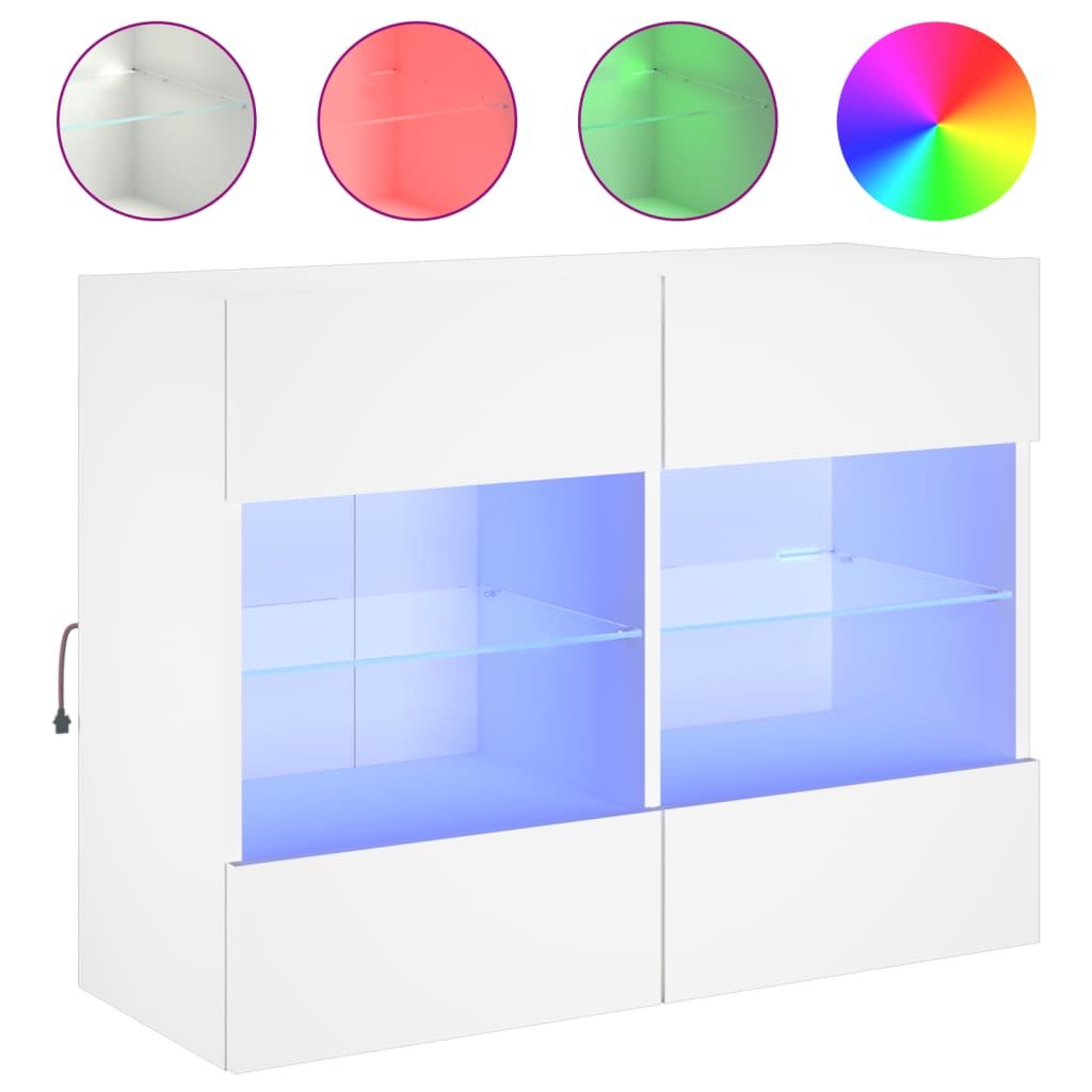vidaXL væghængt tv-bord med LED-lys 78,5x30x60,5 cm hvid