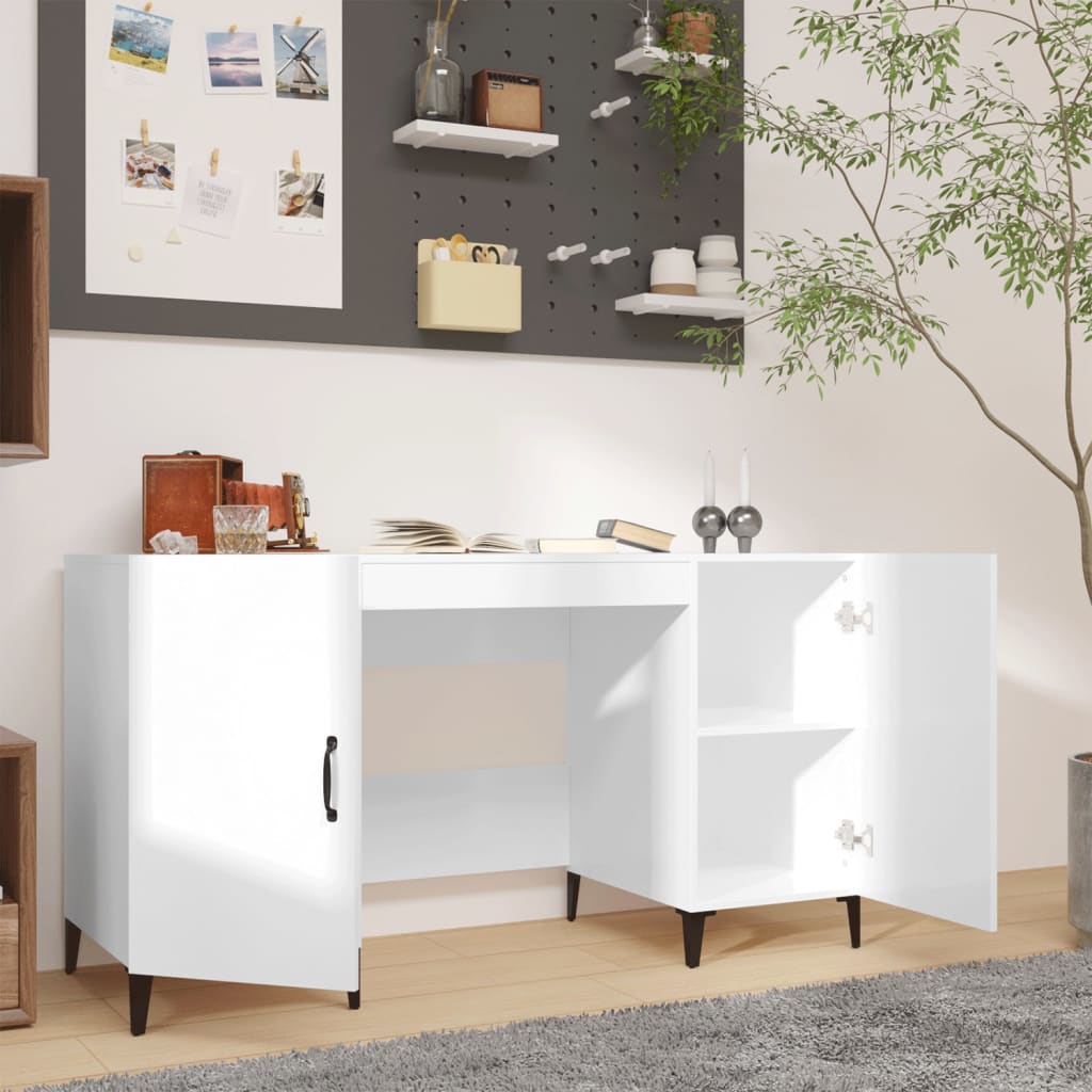 vidaXL skrivebord 140x50x75 cm konstrueret træ hvid højglans