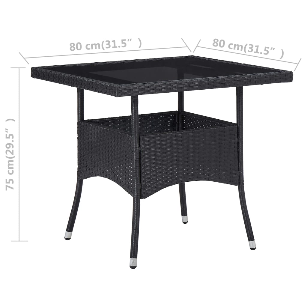 vidaXL udendørs spisebord polyrattan og glas sort
