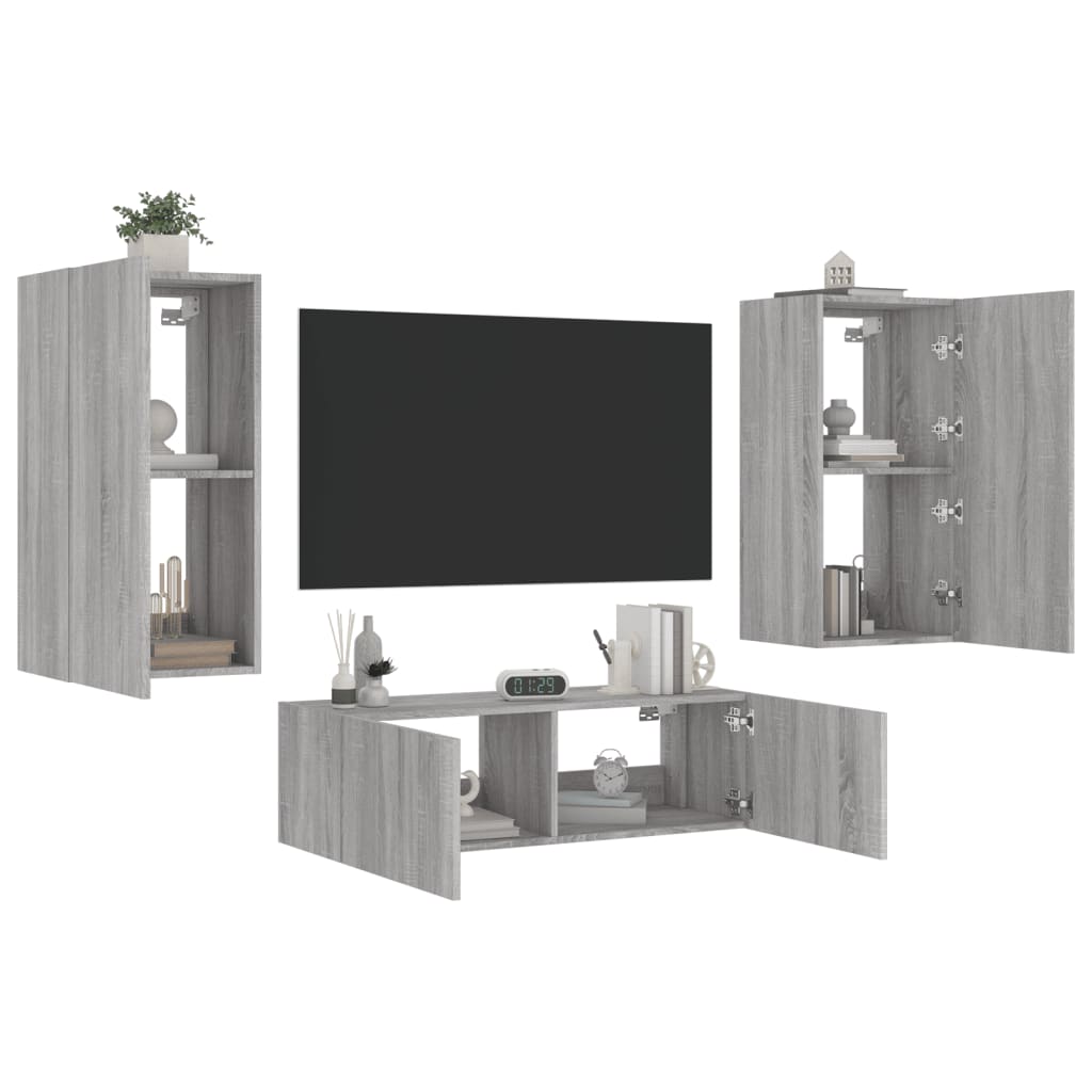 vidaXL tv-møbel til væg 3 dele LED-lys grå sonoma-eg