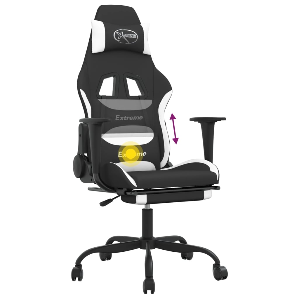 vidaXL gamingstol med massagefunktion + fodstøtte stof sort og hvid