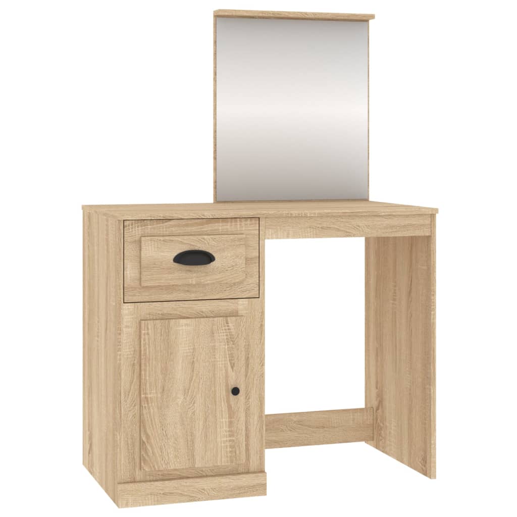 vidaXL makeupbord med spejl 90x50x132,5 cm konstrueret træ sonoma-eg