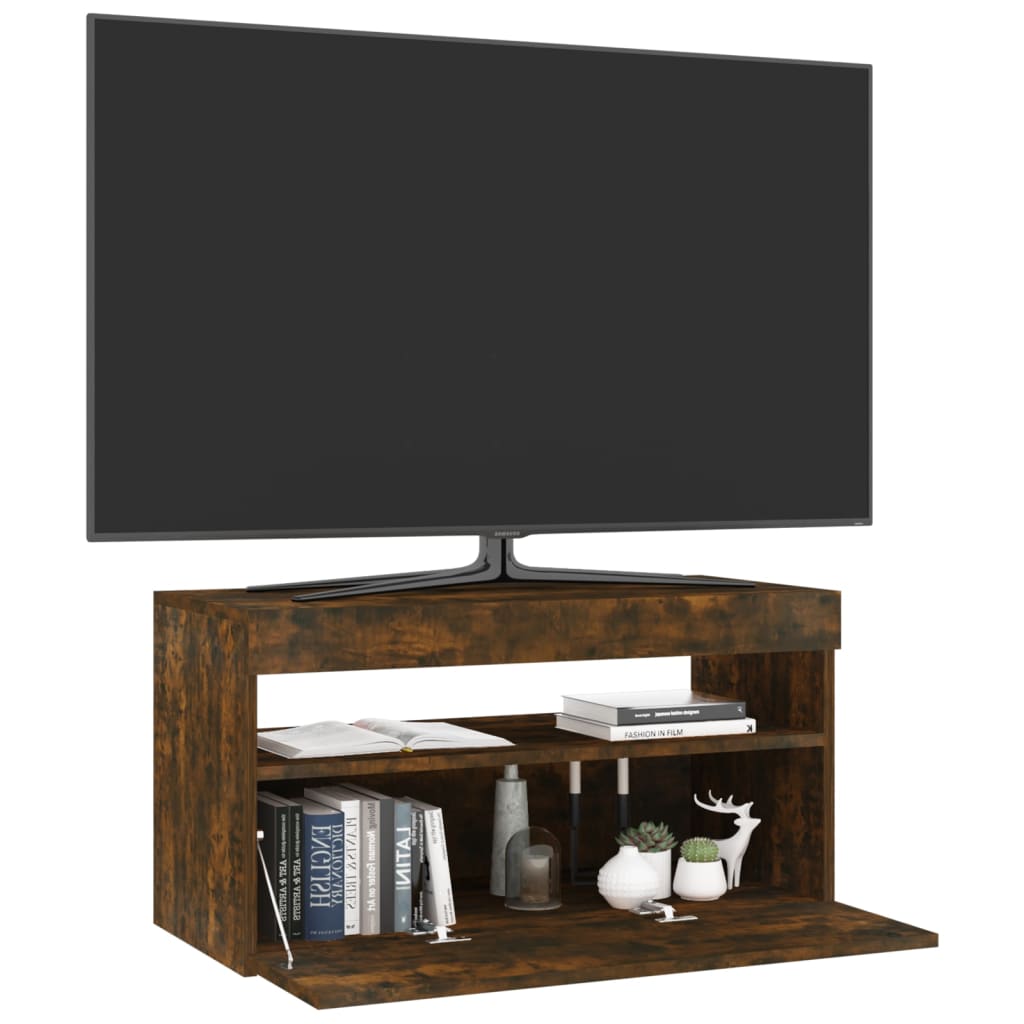 vidaXL tv-bord med LED-lys 75x35x40 cm røget egetræsfarve