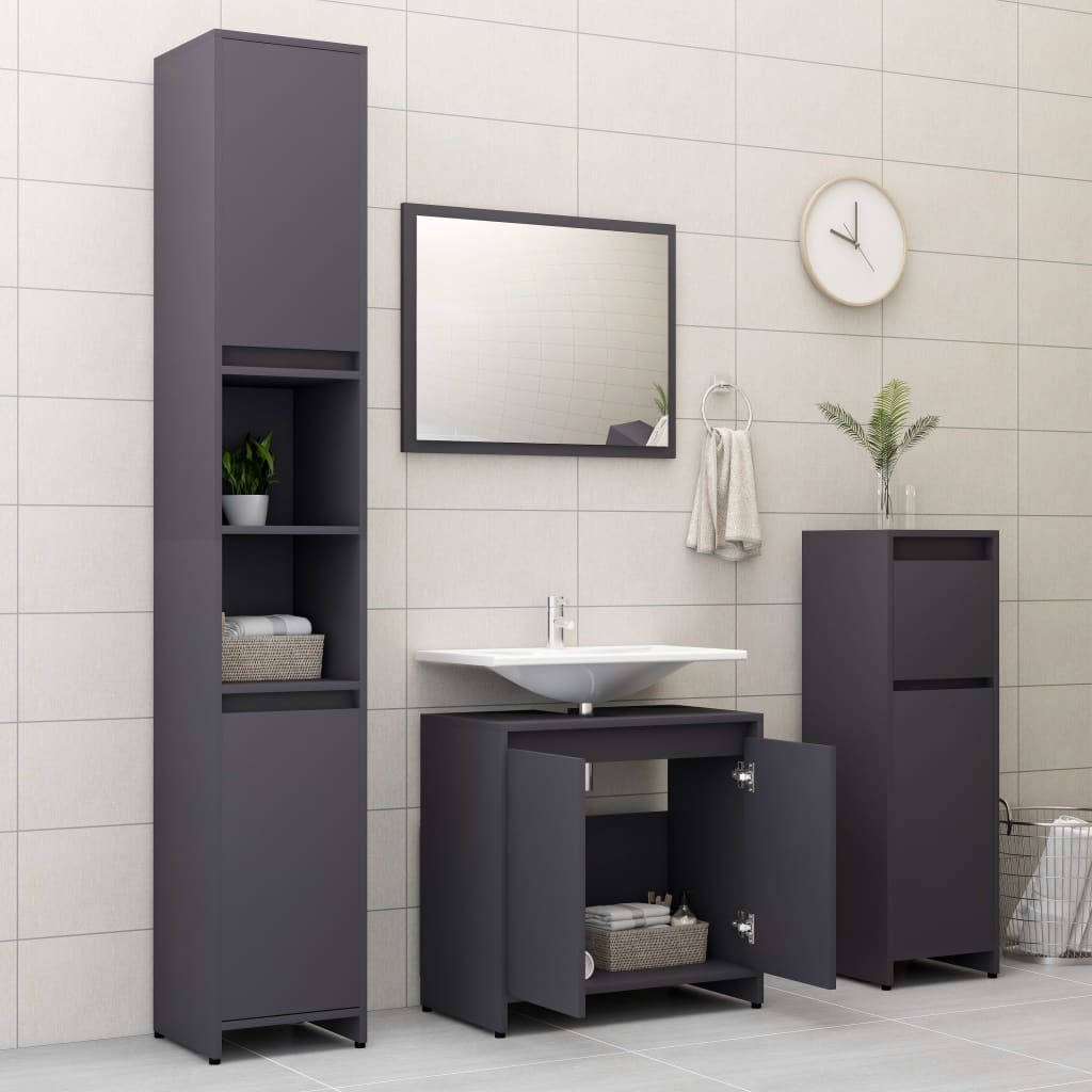 vidaXL møbelsæt til badeværelse konstrueret træ grå