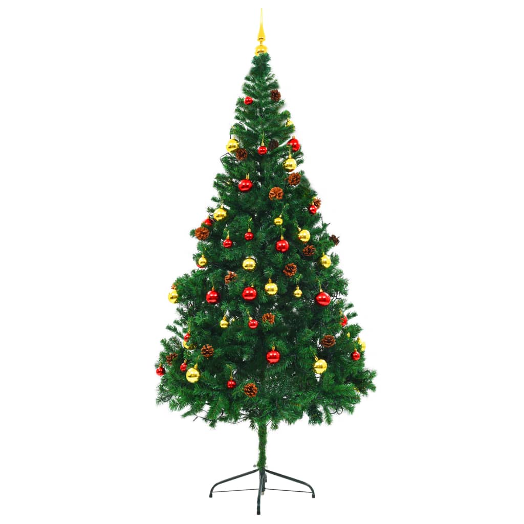 vidaXL kunstigt juletræ med lys og julekugler 210 cm grøn