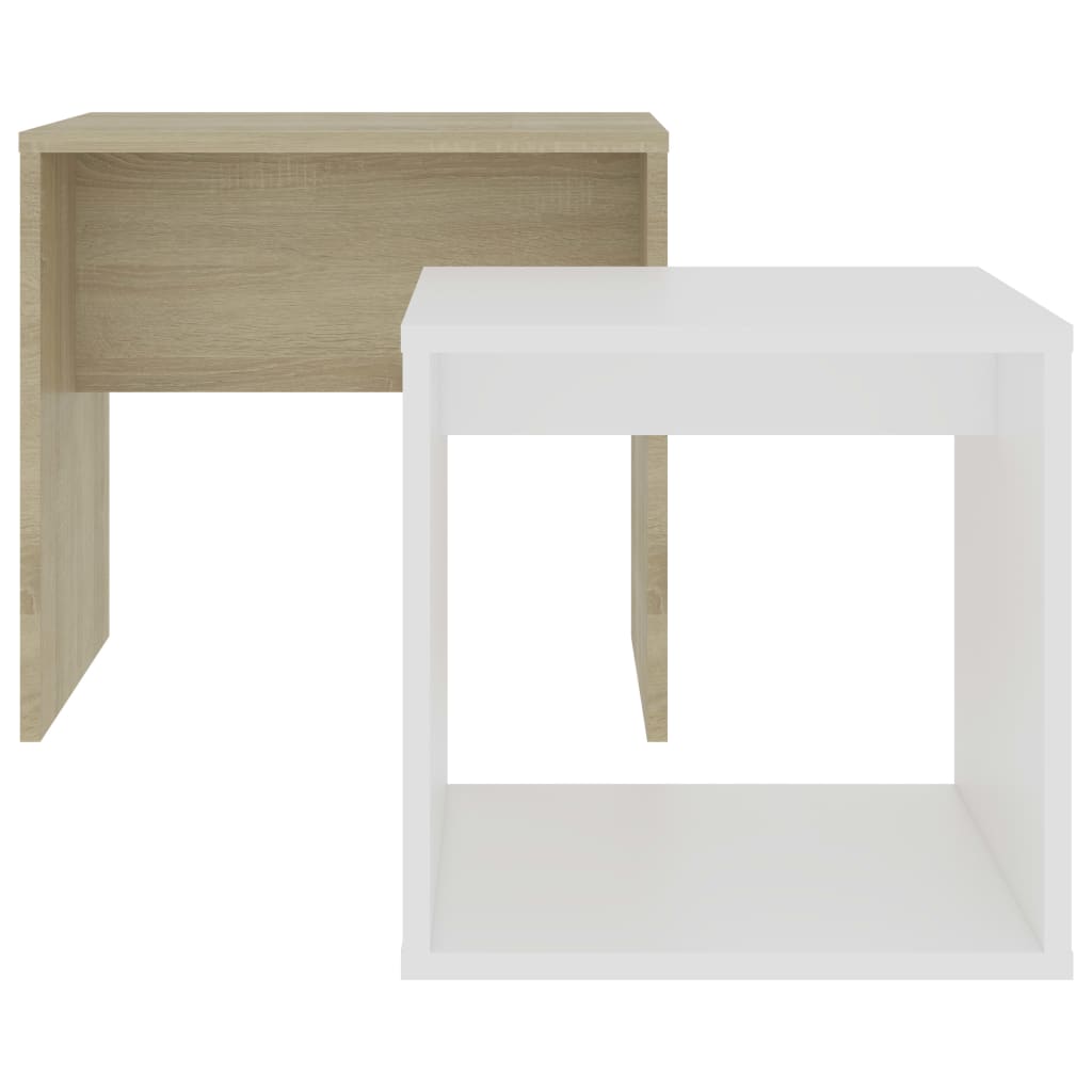 vidaXL sofabordssæt 48x30x45 cm konstrueret træ hvid og sonoma-eg