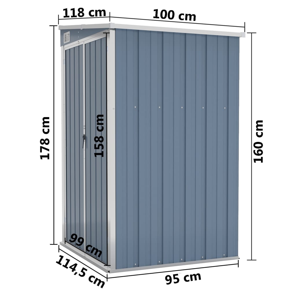 vidaXL vægmonteret haveskur 118x100x178 cm galvaniseret stål grå