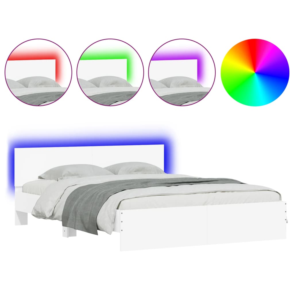 vidaXL sengeramme med sengegavl og LED-lys 150x200 cm hvid