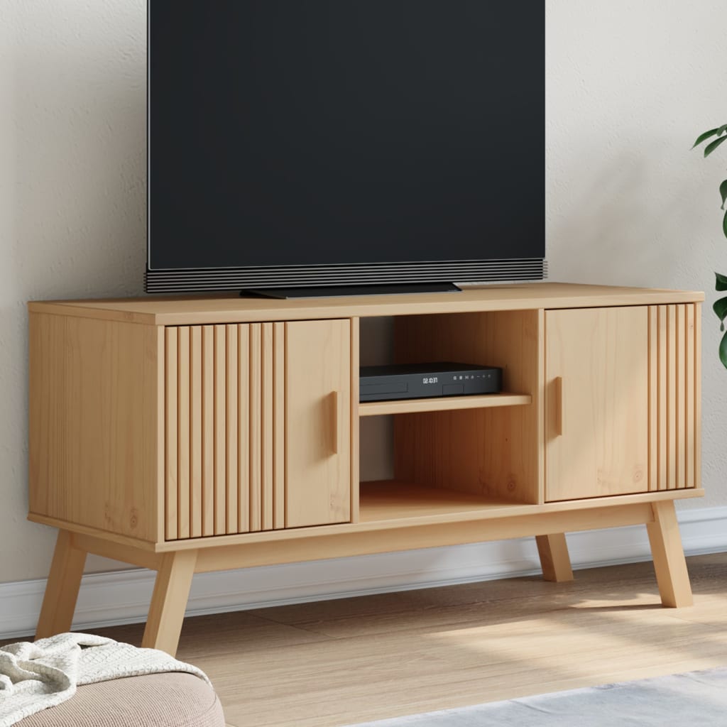 vidaXL tv-bord OLDEN 114x43x57 cm massivt fyrretræ brun