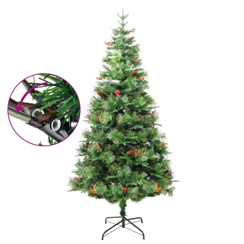 vidaXL juletræ med grankogler og lys PVC og PE 195 cm grøn