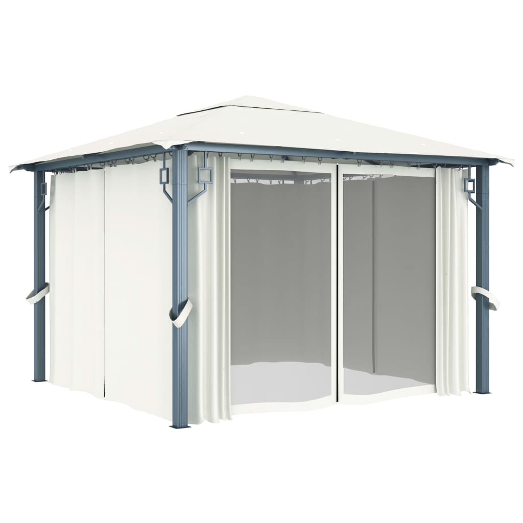 vidaXL havepavillon med gardin 300x300 cm aluminium cremefarvet