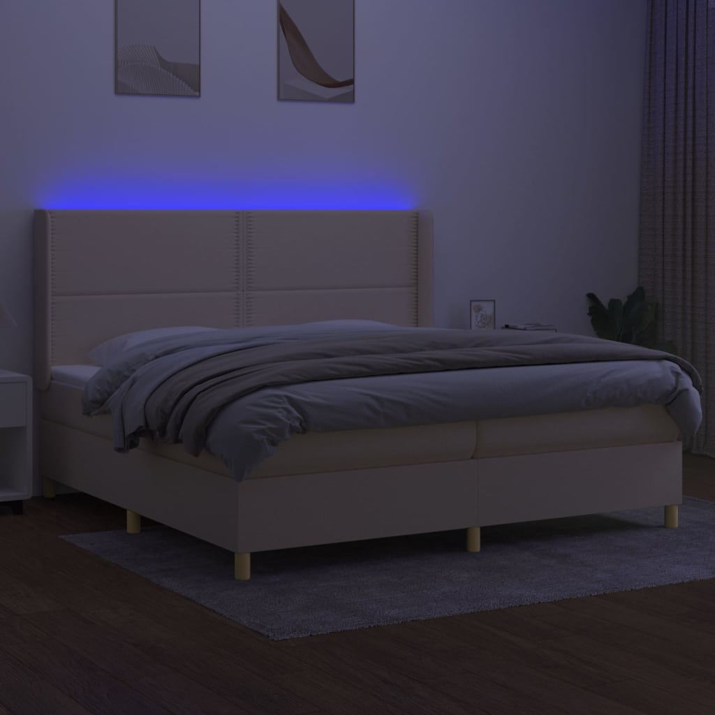 vidaXL kontinentalseng med LED-lys 200x200 cm stof cremefarvet