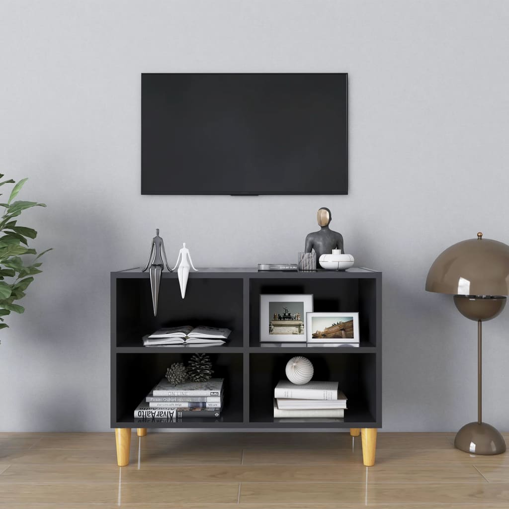 vidaXL tv-skab med massive træben 69,5x30x50 cm grå