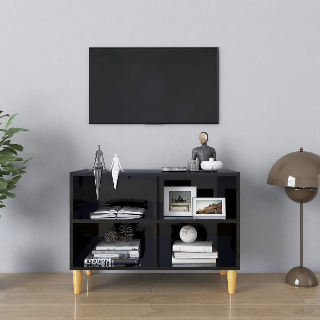 vidaXL tv-skab med massive træben 69,5x30x50 cm sort højglans