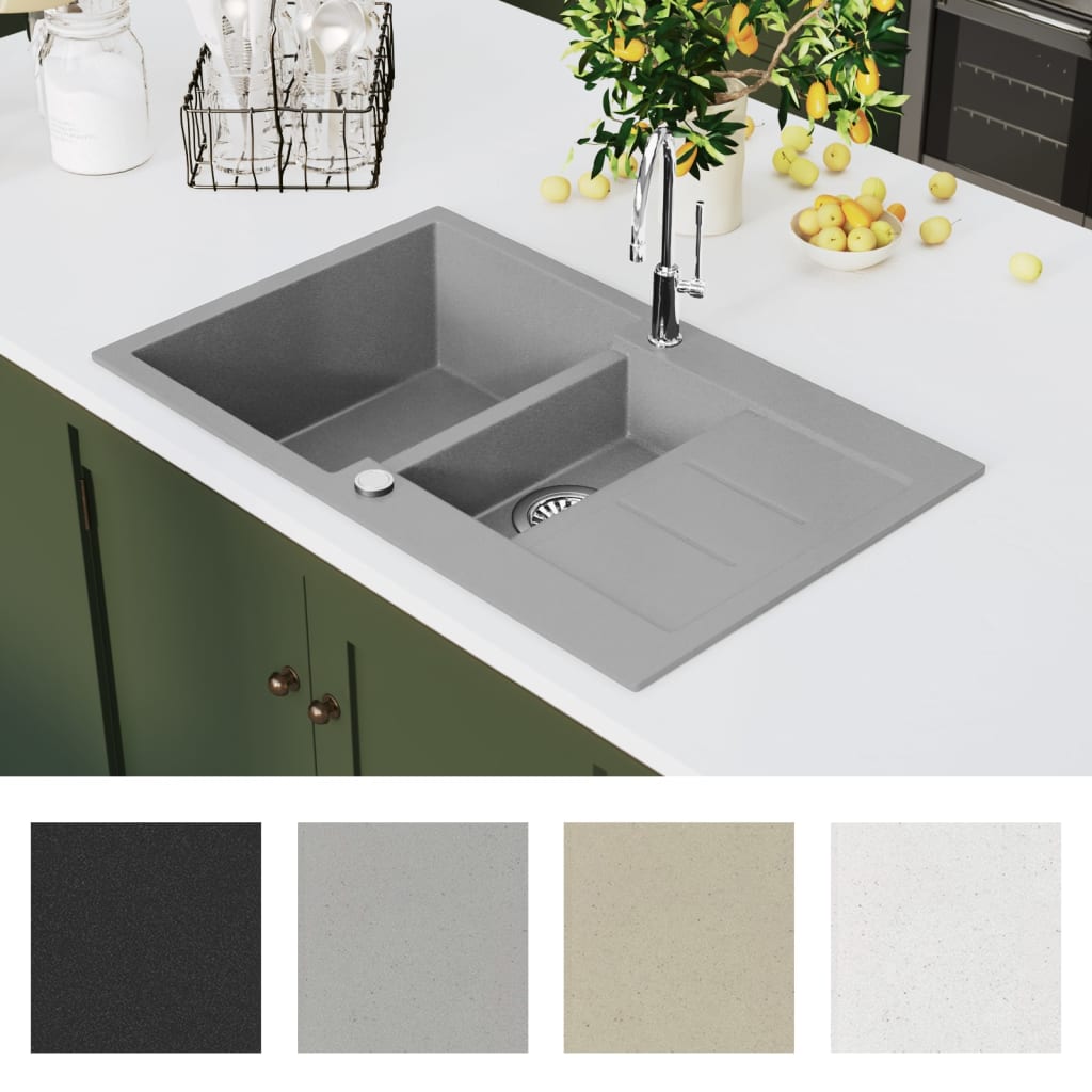 vidaXL køkkenvask dobbelt vask granit grå