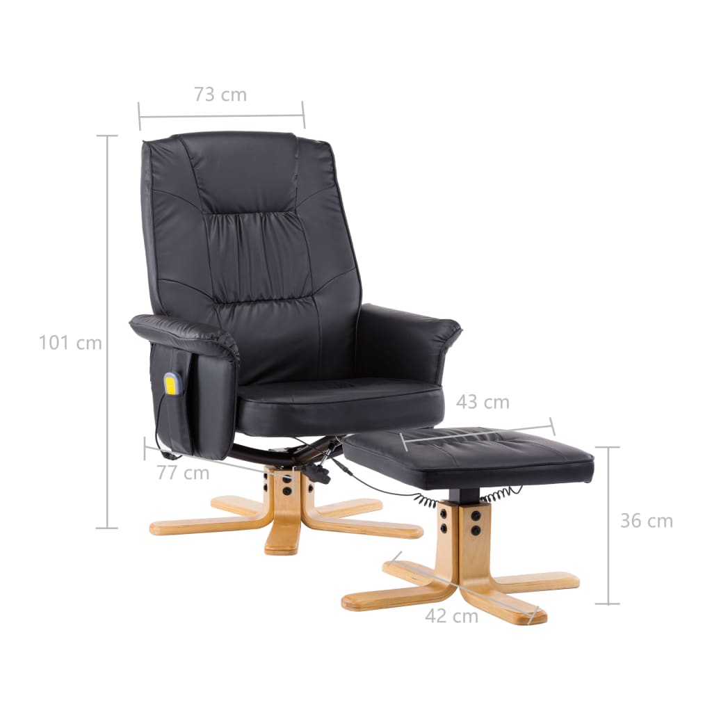 vidaXL massagelænestol med fodskammel sort kunstlæder