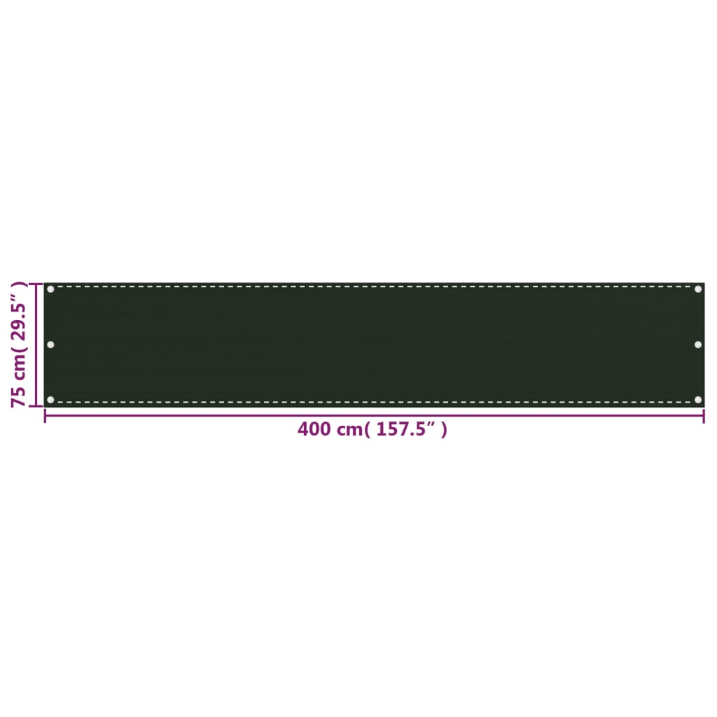 vidaXL altanafskærmning 75x400 cm HDPE mørkegrøn