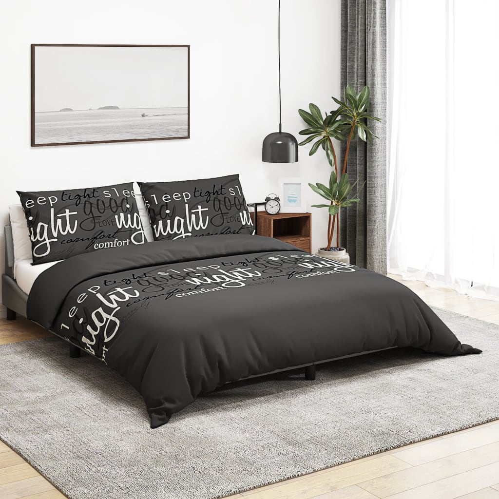 vidaXL sengetøj 200x200 cm bomuld sort