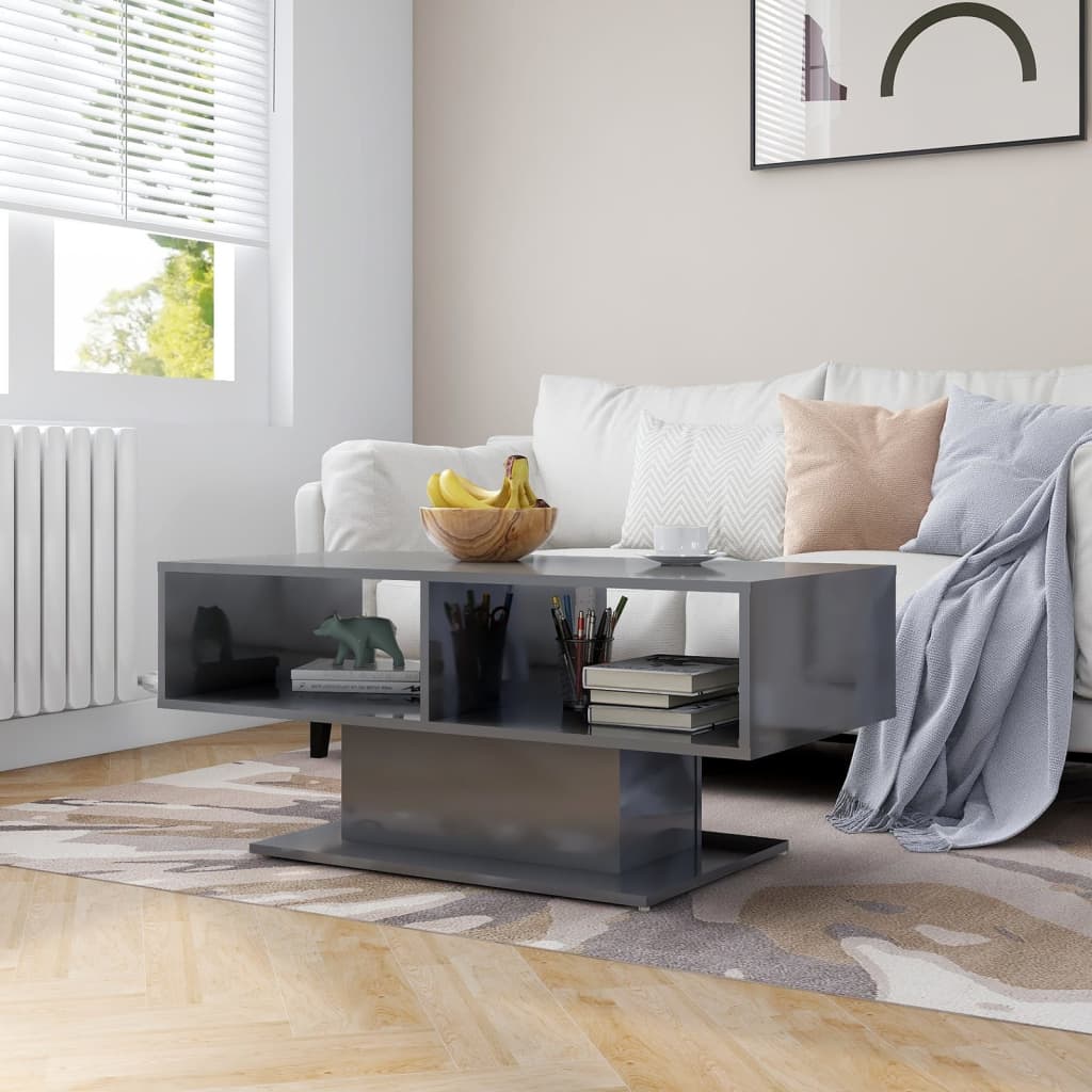 vidaXL sofabord 103,5x50x44,5 cm konstrueret træ grå højglans