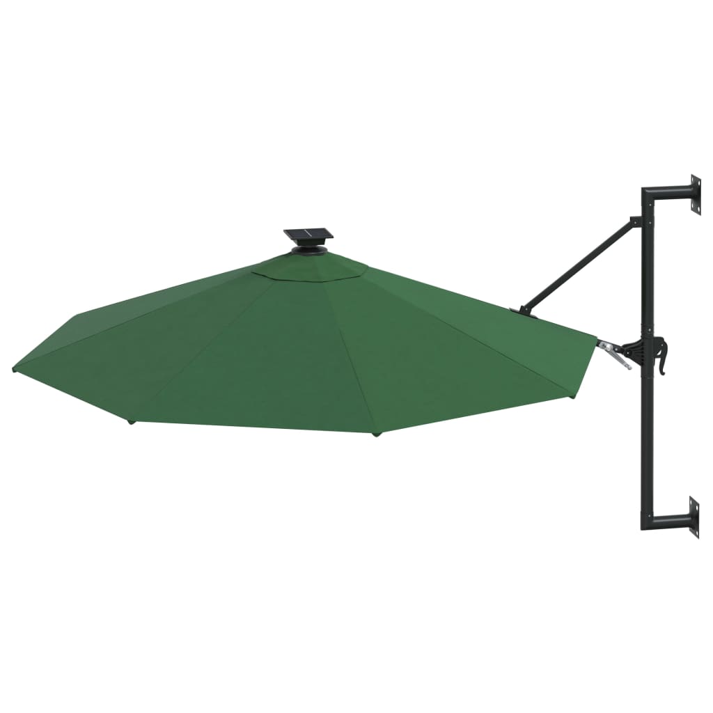 vidaXL væghængt parasol med LED og metalstang 300 cm grøn