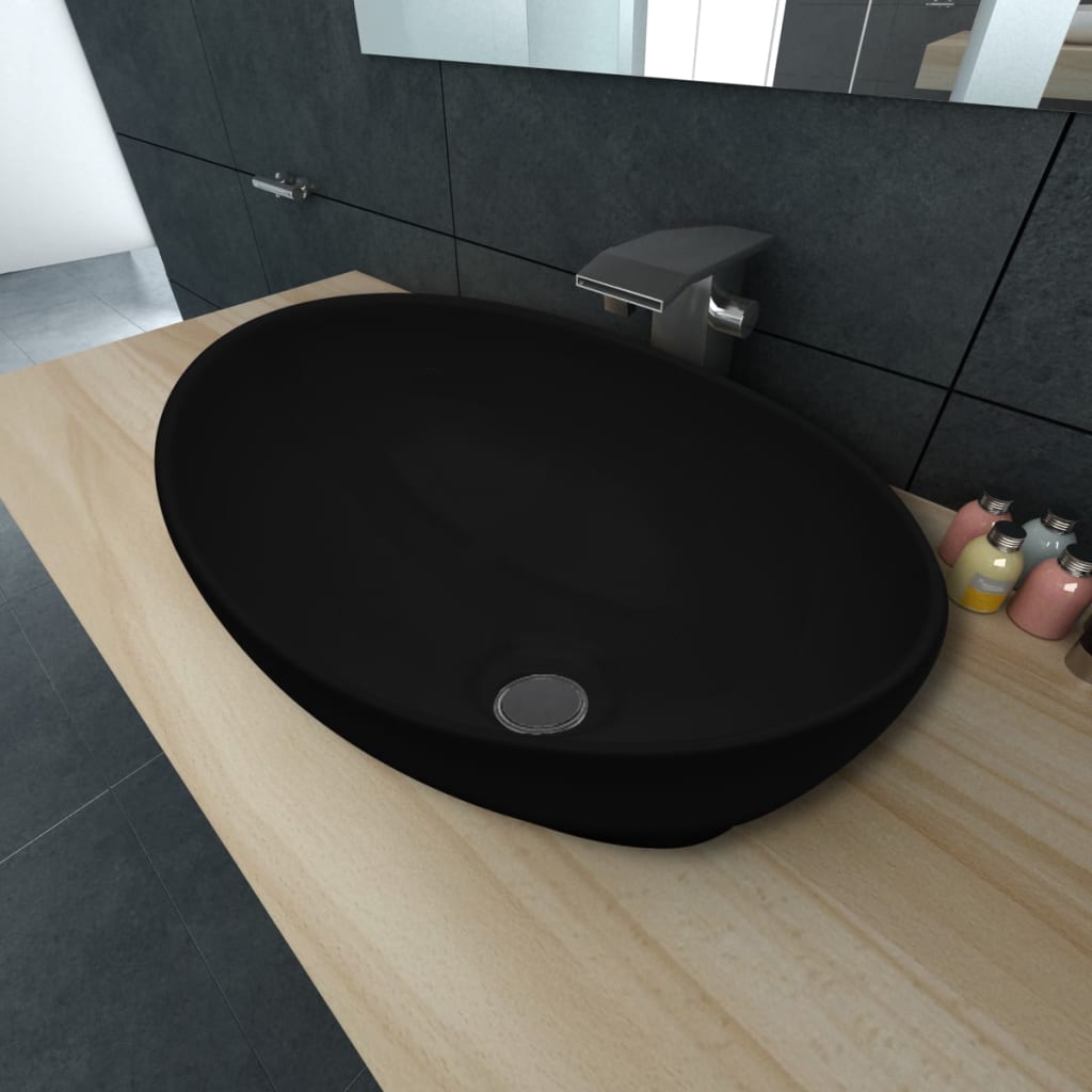 vidaXL keramisk luksushåndvask oval sort 40 x 33 cm