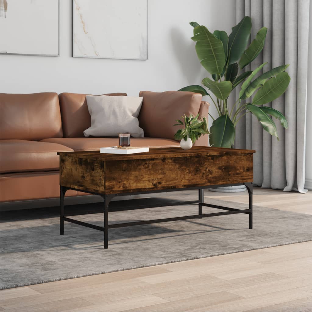 vidaXL sofabord 100x50x45 cm konstrueret træ og metal røget egetræ