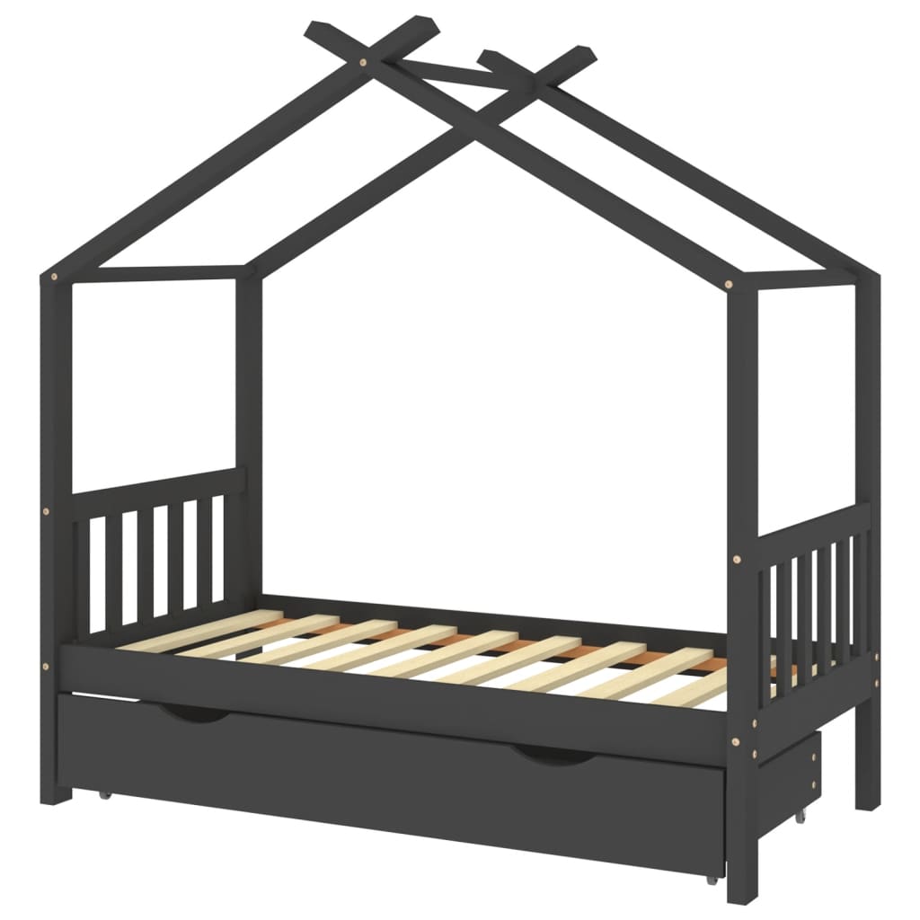 vidaXL sengestel til børn + skuffe 80x160 cm massivt fyrretræ mørkegrå