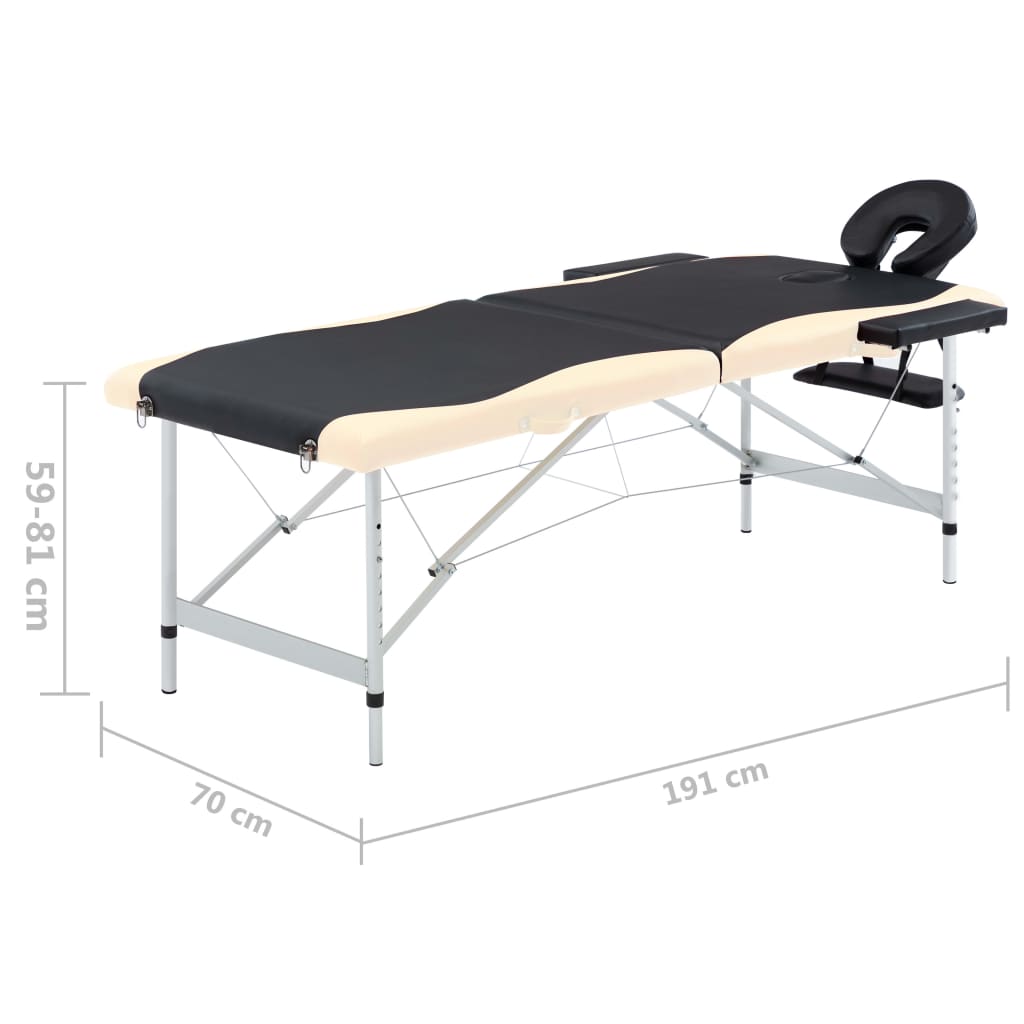 vidaXL sammenfoldeligt massagebord aluminiumsstel 2 zoner sort beige